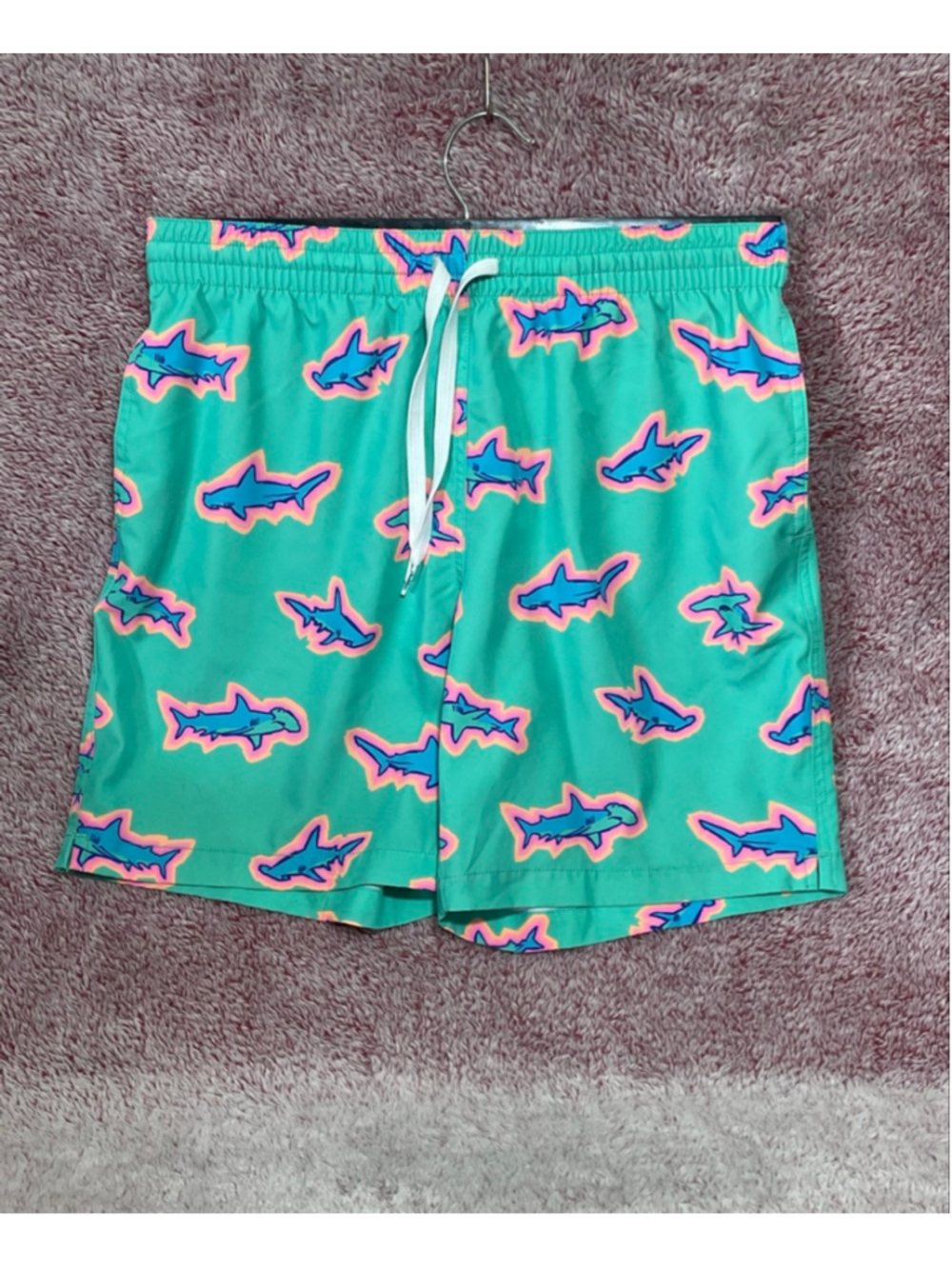 Men's Chubbies Teal Blue Shark Print Swim Trunks S